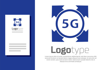 Blue 5G new wireless internet wifi connection icon isolated on white background. Global network high speed connection data rate technology. Logo design template element. Vector