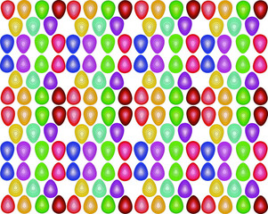 Happy Easter. Colorful eggs in a pattern on a white background. Use it for textures and illustrations.