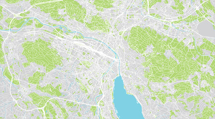 Urban vector city map of Zurich Far away, Switzerland, Europe