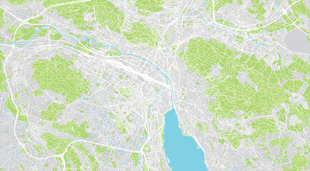 Urban vector city map of Zurich Far away, Switzerland, Europe