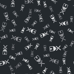 Grey Windmill icon isolated seamless pattern on black background. Vector