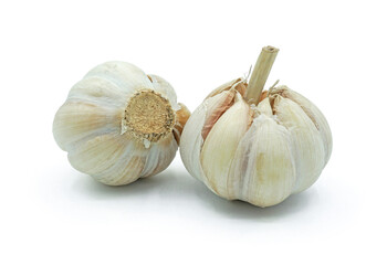 Fresh garlic or Allium sativum, Spices ingredient for cooking, Isolated on white background cut out with clipping path