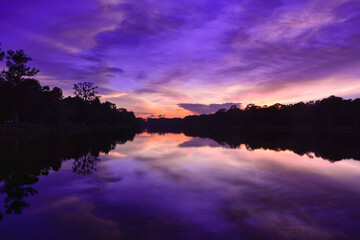 Sunset at Angkor moat, Siem Reap, Cambodia