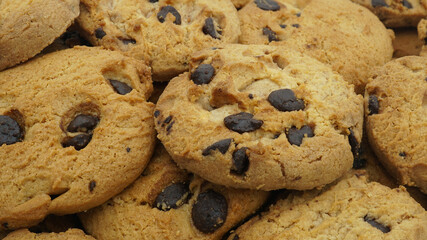Choco chip cookies, Tasty sweet biscuit chocolate pastry, Close up