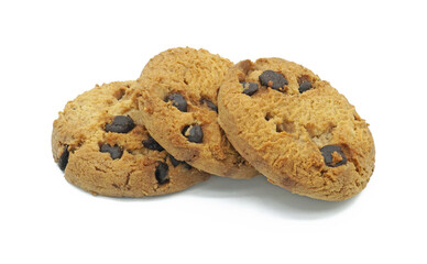 Choco chip cookies, Tasty sweet biscuit chocolate pastry, Isolated on white background, Cut out with clipping path