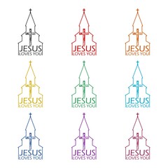 Jesus Loves you icon isolated on white background color set