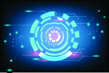 Abstract Technology background with blue circle. Network communication connected by line and dot. Social globalize on blank cyber space security.