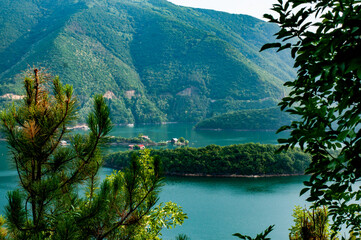 The lakes and lush green hills of Rhodope Mountains in Bulgaria