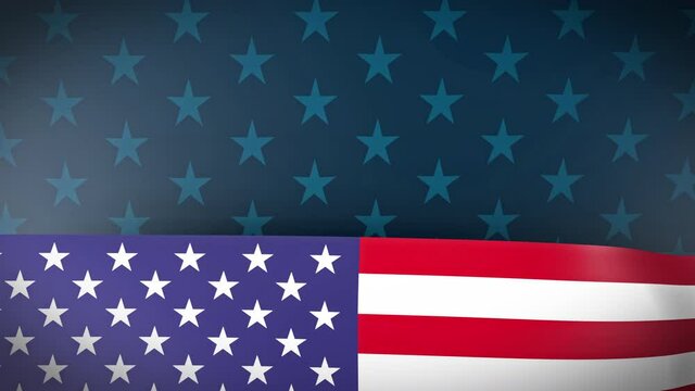 4K 3D Render USA Background Animation. US flag waving on blue star pattern background 