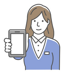 Young businesswoman showing smartphone display vector illustration