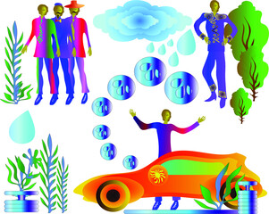 Ecology as applied to transport. Figures and cars.apply to illustrations and symbols.