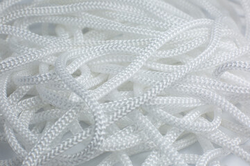 White cotton rope texture background. Thread Macro photo, close up.