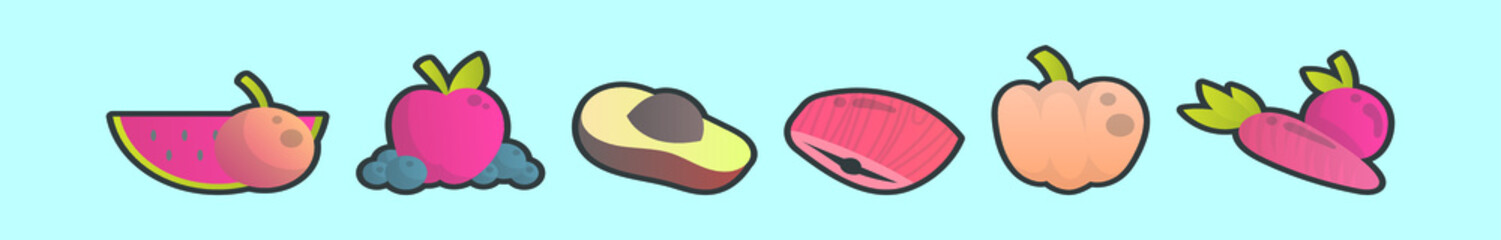 set of healthy food cartoon icon design template with various models. vector illustration isolated on blue background