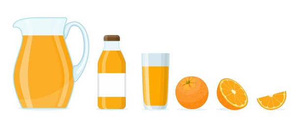 Orange juice set on white background