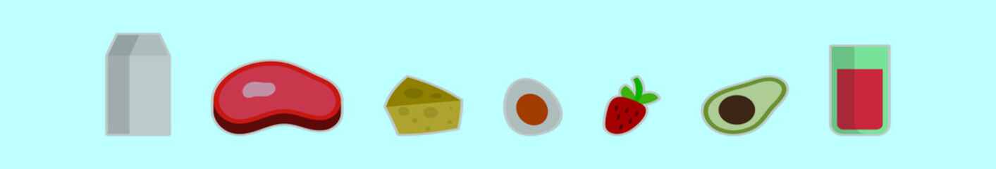 set of healthy food cartoon icon design template with various models. vector illustration isolated on blue background