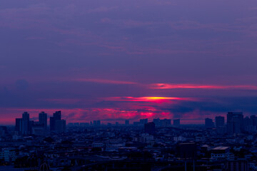 Fototapeta premium abstract background view of the colorful twilight sky.In the evening, the colorful changes (pink, orange, yellow, purple, sky) merge into the beauty of nature