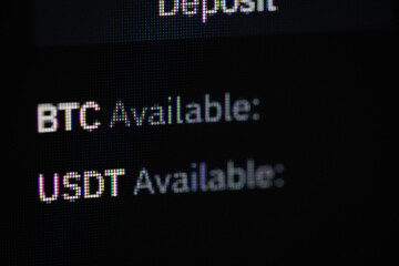 Shallow depth of field footage with details of Bitcoin cryptocurrency on a crypto exchange app, on a digital screen.