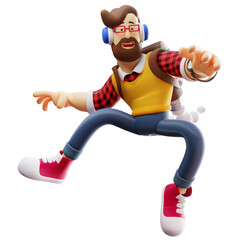 Cool 3D Male Cartoon with jumping pose