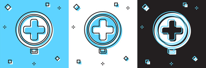 Fototapeta premium Set Hospital road traffic icon isolated on blue and white, black background. Traffic rules and safe driving. Vector