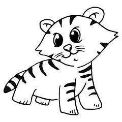 Tiger cute doodle hand drawn flat vector illustration.