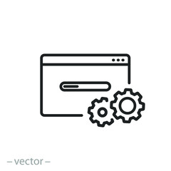Obraz premium software icon, configure or update website, seo optimization, maintenance or develop system, install web application, thin line symbol on white background - editable stroke vector eps10