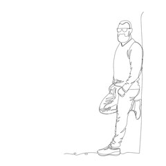 a man stands against a wall. vector illustration. one line. a continuous line. contour drawing