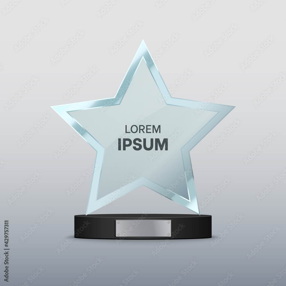 Canvas Prints Glass trophy award. Transparent star shape on the pedestal. Vector illustration