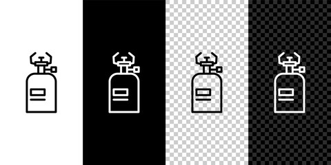 Set line Camping gas stove icon isolated on black and white background. Portable gas burner. Hiking, camping equipment. Vector