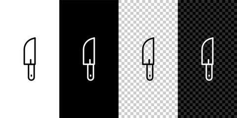 Set line Knife icon isolated on black and white background. Cutlery symbol. Vector