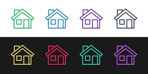 Set line House icon isolated on black and white background. Home symbol. Vector