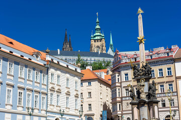 Historic column in the square of Prague in Czechia