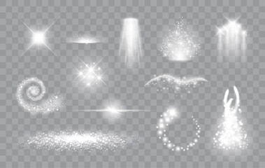 Set of magic light effects. Magical sparks, stars and particles. Vector illustration - obrazy, fototapety, plakaty