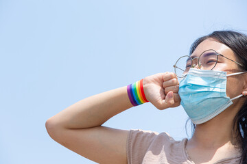 Rainbow face mask awareness for LGBT community pride concept