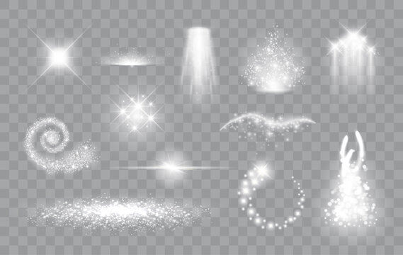 Set of magic light effects. Magical sparks, stars and particles. Vector illustration