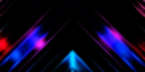 Abstract shining geometric lights background. Fractal symmetric graphic illustration. Intersecting glowing and shimmering bars.
