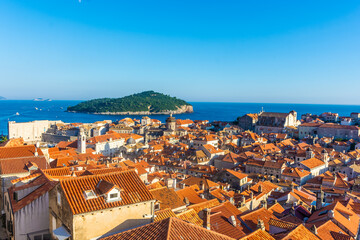 Naklejka premium Beautiful aerial landscape of Dubrovnik old town at sunset, Croatia