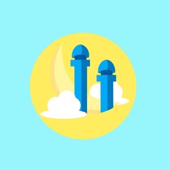 Vector illustration of a mosque with blue sky perfect for ramadan and eid templates.