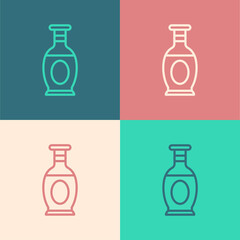 Pop art line Indian vase icon isolated on color background. Vector