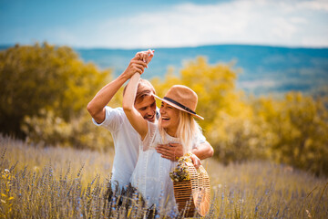 Couple in lavender field.