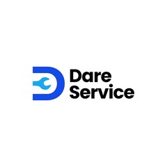 d letter wrench service logo vector icon illustration