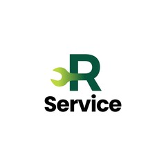 r letter wrench service logo vector icon illustration
