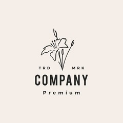 white lily hipster vintage logo vector icon illustration