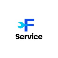 f letter wrench service logo vector icon illustration
