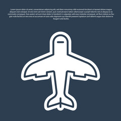 Fototapeta premium Blue line Plane icon isolated on blue background. Flying airplane icon. Airliner sign. Vector