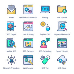 Web and SEO Filled Icons - Stroked, Vectors