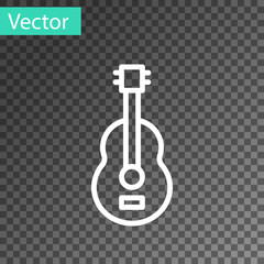 White line Spanish guitar icon isolated on transparent background. Acoustic guitar. String musical instrument. Vector