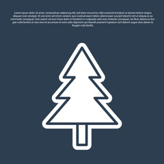 Blue line Christmas tree icon isolated on blue background. Merry Christmas and Happy New Year. Vector