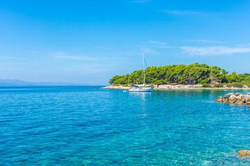 Crystal clear water in the little harbor of Sucuraj, Hvar, Croatia