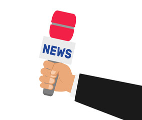 reporter or journalist hand holding microphone breaking news live report interview vector illustration