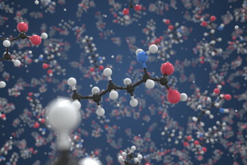 Norleucine molecule made with balls, conceptual molecular model. Chemical 3d rendering